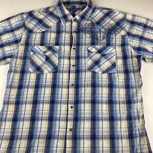 Empra Shirt Mens 2XL Western Plaid Snap Button Graphic Short Sleeve Cotton